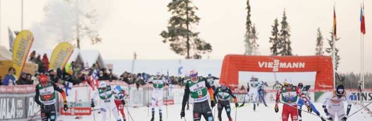 Knappe Angelegenheit: Johannes Rydzek (GER), Vinzenz Geiger (GER), Johannes Lamparter (AUT), Jarl Magnus Riiber (NOR), (l-r) im Ziel.