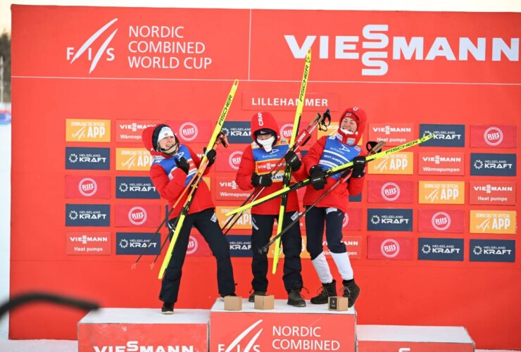 Gute Stimmung bei den Norwegerinnen: Ida Marie Hagen (NOR), Gyda Westvold Hansen (NOR), Mari Leinan Lund (NOR), (l-r)