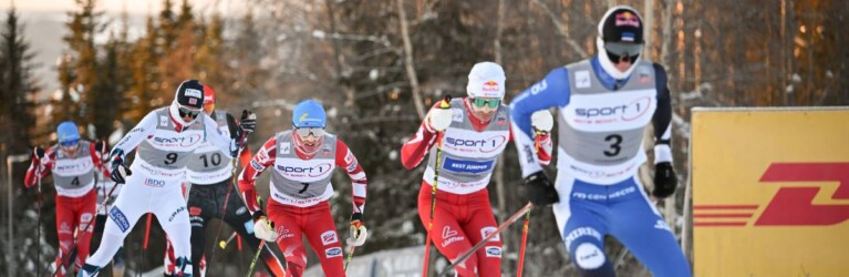 Die Verfolgergruppe: Joergen Graabak (NOR), Stefan Rettenegger (AUT), Johannes Lamparter (AUT), (l-r)