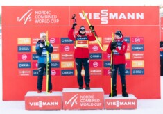 Das Podium: Johannes Lamparter (AUT), Jarl Magnus Riiber (NOR), Joergen Graabak (NOR)