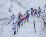 Joergen Graabak (NOR), Jens Luraas Oftebro (NOR), Jarl Magnus Riiber (NOR), Samuel Costa (ITA), Eero Hirvonen (FIN), (l-r)