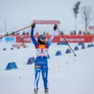 Minja Korhonen (FIN) feiert ihr erstes Podium im Weltcup.