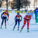 Die Verfolgerinnen: Jenny Nowak (GER), Anju Nakamura (JPN), Lisa Hirner (AUT), (l-r)