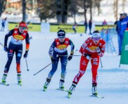 Die Verfolgerinnen: Jenny Nowak (GER), Anju Nakamura (JPN), Lisa Hirner (AUT), (l-r)