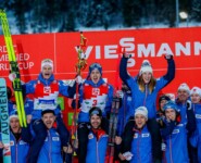 Drei Österreicher auf dem Podium beim Heimweltcup: Johannes Lamparter (AUT), Stefan Rettenegger (AUT), Lisa Hirner (AUT) (l-r)