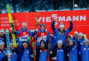 Drei Österreicher auf dem Podium beim Heimweltcup: Johannes Lamparter (AUT), Stefan Rettenegger (AUT), Lisa Hirner (AUT) (l-r)