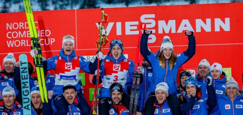 Drei Österreicher auf dem Podium beim Heimweltcup: Johannes Lamparter (AUT), Stefan Rettenegger (AUT), Lisa Hirner (AUT) (l-r)