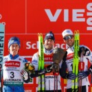 Das Podium der Herren: Stefan Rettenegger (AUT), Jarl Magnus Riiber (NOR), Joergen Graabak (NOR), (l-r)