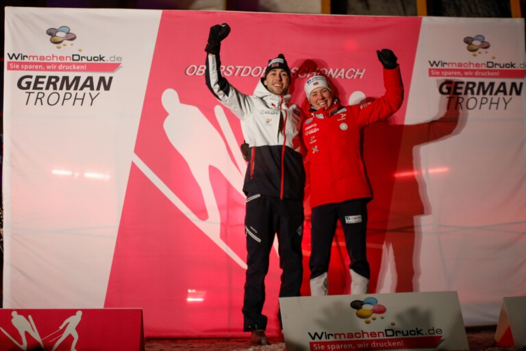 Jarl Magnus Riiber (NOR) und Mari Leinan Lund (NOR) führen die German Trophy an.