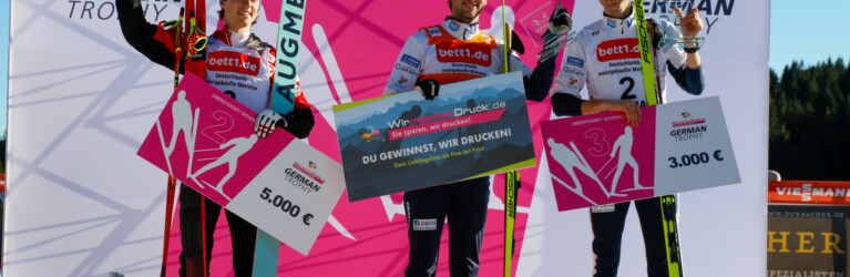 Die Sieger der German Trophy bei den Herren: Stefan Rettenegger (AUT), Jarl Magnus Riiber (NOR), Joergen Graabak (NOR) (l-r)