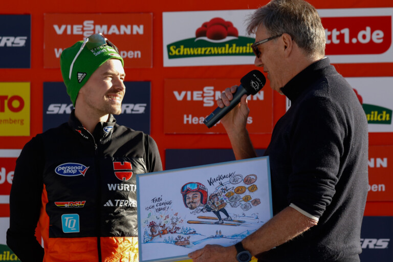 Ein Geschenk vom Karikaturisten Thomas Zipfel: Fabian Riessle (GER)