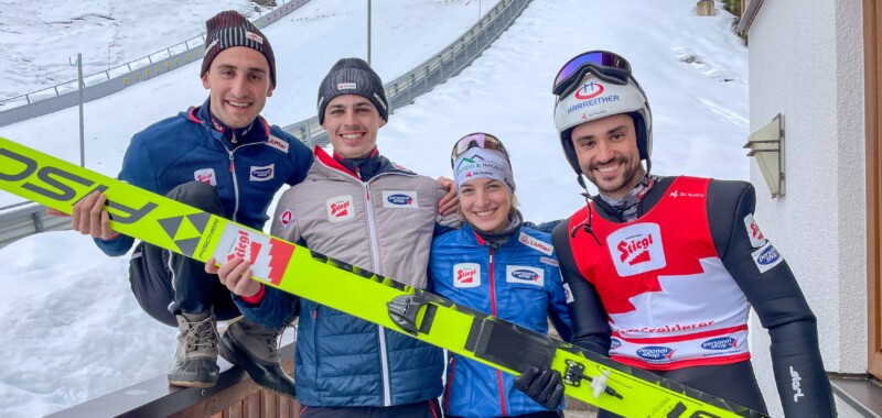 Vorfreude aufs Heimspiel bei den Ski Austria Kombinierern (v.l. Fabio Obermeyr, Florian Kolb, Lisa Hirner, Lukas Greiderer)