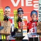 Das Podium des Tages: Joergen Graabak (NOR), Jarl Magnus Riiber (NOR), Stefan Rettenegger (AUT), (l-r)