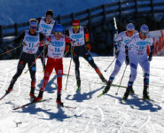 Die Verfolgergruppe mit Manuel Faißt (GER, l), Terence Weber (GER, m) und Jens Luraas Oftebro (NOR) und Joergen Graabak (NOR) (r)