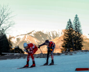 Jonas Fischbacher (AUT), Simon Mach (GER), (l-r) vor dem Erzberg in Eisenerz (AUT)