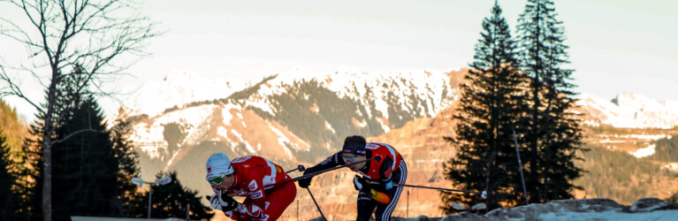 Jonas Fischbacher (AUT), Simon Mach (GER), (l-r) vor dem Erzberg in Eisenerz (AUT)