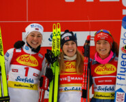 Das Podium der Damen: Mari Leinan Lund (NOR), Ida Marie Hagen (NOR), Nathalie Armbruster (GER), (l-r)