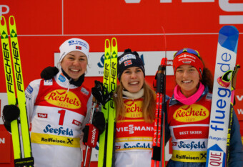 Das Podium der Damen: Mari Leinan Lund (NOR), Ida Marie Hagen (NOR), Nathalie Armbruster (GER), (l-r)