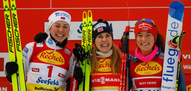 Das Podium der Damen: Mari Leinan Lund (NOR), Ida Marie Hagen (NOR), Nathalie Armbruster (GER), (l-r)