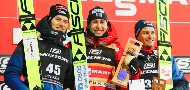 Kristjan Ilves (EST), Jarl Magnus Riiber (NOR), Johannes Lamparter (AUT) (l-r)