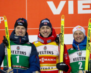 Kristjan Ilves (EST), Jarl Magnus Riiber (NOR), Johannes Lamparter (AUT), (l-r)