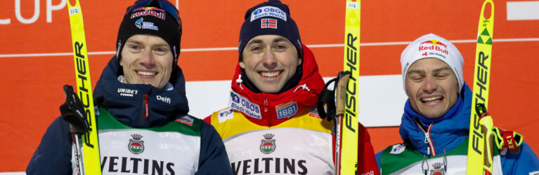 Kristjan Ilves (EST), Jarl Magnus Riiber (NOR), Johannes Lamparter (AUT), (l-r)