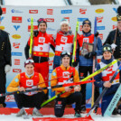 Das Podium der Herren: Fabio Obermeyr (AUT), Mario Seidl (AUT), Jakob Lange (GER), (l-r), Simon Mach (GER), Christian Frank (GER), Antoine Gerard (FRA), (l-r)