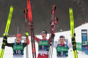 Die Medaillengewinner der Herren: Tristan Sommerfeldt (GER), Paul Walcher (AUT), Jens Dahlseide Kvamme (NOR) (l-r)