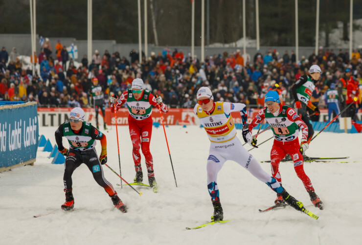 Die Spitzengruppe: Manuel Faisst (GER II), Mario Seidl (AUT II), Jens Luraas Oftebro (NOR I), Stefan Rettenegger (AUT I), (l-r)