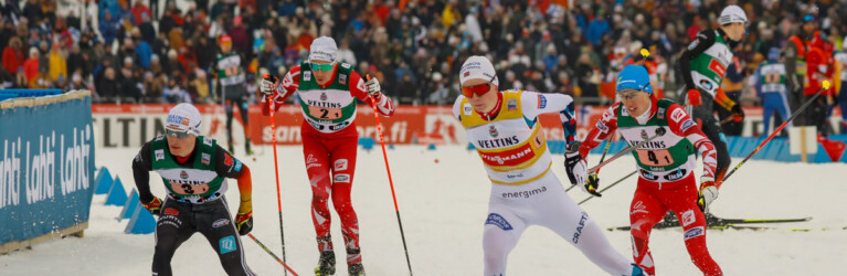 Die Spitzengruppe: Manuel Faisst (GER II), Mario Seidl (AUT II), Jens Luraas Oftebro (NOR I), Stefan Rettenegger (AUT I), (l-r)