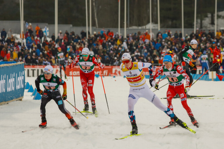 Die Spitzengruppe: Manuel Faisst (GER II), Mario Seidl (AUT II), Jens Luraas Oftebro (NOR I), Stefan Rettenegger (AUT I), (l-r)