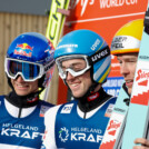 Drei Österreicher lagen nach dem Springen in Führung: Johannes Lamparter (AUT), Stefan Rettenegger (AUT), Franz-Josef Rehrl (AUT) (l-r).