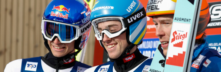 Drei Österreicher lagen nach dem Springen in Führung: Johannes Lamparter (AUT), Stefan Rettenegger (AUT), Franz-Josef Rehrl (AUT) (l-r).