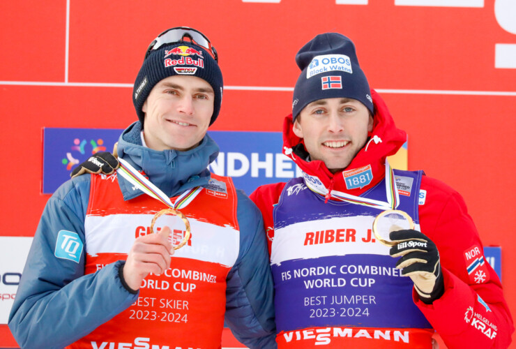 Der beste Läufer und der beste Springer: Vinzenz Geiger (GER), Jarl Magnus Riiber (NOR), (l-r)