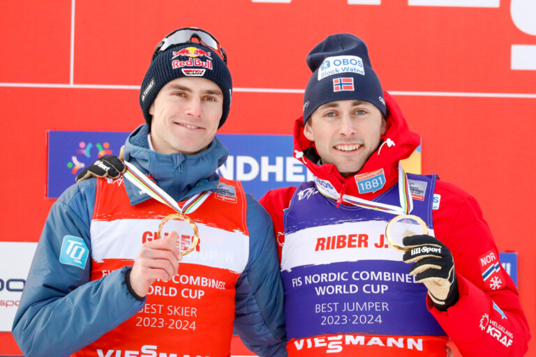 Der beste Läufer und der beste Springer: Vinzenz Geiger (GER), Jarl Magnus Riiber (NOR), (l-r)