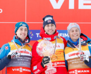 Die besten Kombinierer des Winters: Stefan Rettenegger (AUT), Jarl Magnus Riiber (NOR), Johannes Lamparter (AUT), (l-r)