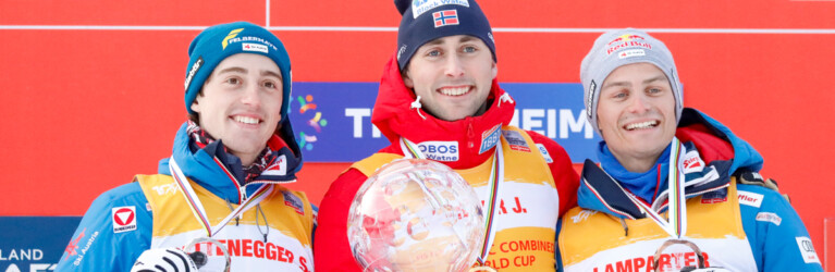 Die besten Kombinierer des Winters: Stefan Rettenegger (AUT), Jarl Magnus Riiber (NOR), Johannes Lamparter (AUT), (l-r)