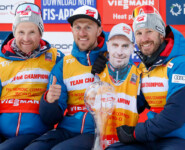 Das österreichische Trainerteam: Jochen Strobl (ITA), Thomas Egger-Riedmüller (AUT), Christoph Eugen (AUT) als Pappfigur, Christoph Bieler (AUT) (l-r)
