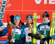 Das Podium: Stefan Rettenegger (AUT), Johannes Lamparter (AUT), Kristjan Ilves (EST), (l-r)