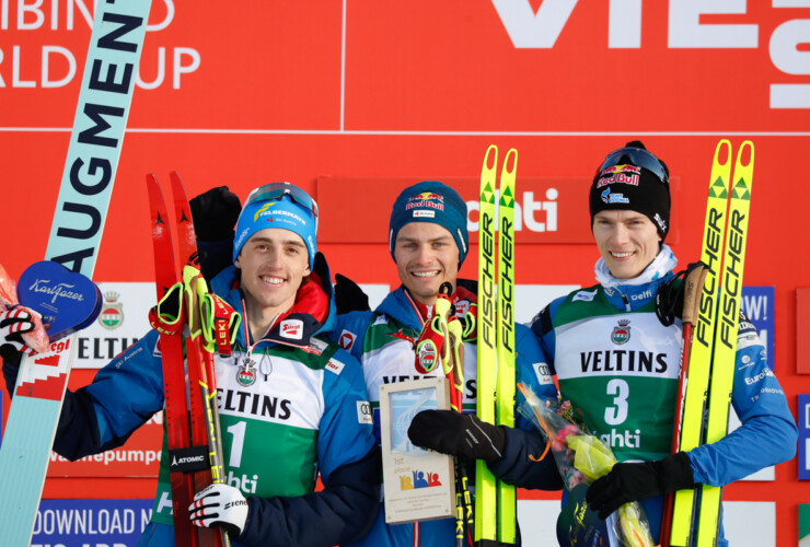 Das Podium: Stefan Rettenegger (AUT), Johannes Lamparter (AUT), Kristjan Ilves (EST), (l-r)