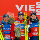 Das Podium: Johannes Lamparter (AUT), Jarl Magnus Riiber (NOR), Kristjan Ilves (EST), (l-r)