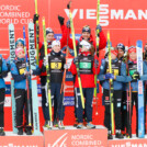 Das einzige Mixed Team-Podium des Winters: Johannes Lamparter (AUT), Lisa Hirner (AUT), Annalena Slamik (AUT), Stefan Rettenegger (AUT), Jens Luraas Oftebro (NOR), Ida Marie Hagen (NOR), Gyda Westvold Hansen (NOR), Joergen Graabak (NOR), Jenny Nowak (GER), Manuel Faisst (GER), Nathalie Armbruster (GER), Johannes Rydzek (GER), (l-r)