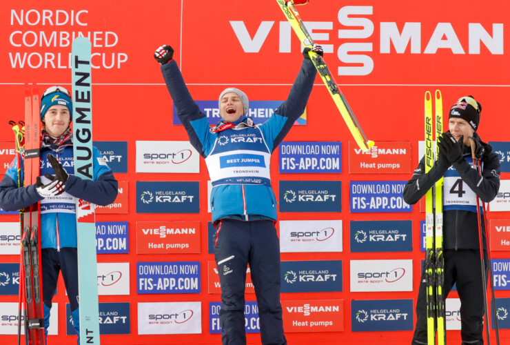 Die Tagessieger der Herren: Stefan Rettenegger (AUT), Johannes Lamparter (AUT), Kristjan Ilves (EST), (l-r)