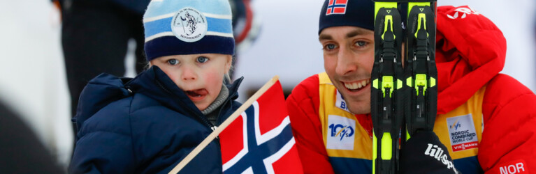 Jarl Magnus Riiber (NOR) mit Tochter Ronja