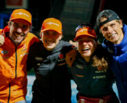 Vier DSV-Athleten auf dem Podium: Johannes Rydzek (GER), Jenny Nowak (GER), Nathalie Armbruster (GER), David Mach (GER), (l-r)