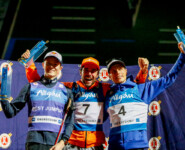 Das Podium der Herren: Kristjan Ilves (EST), Johannes Rydzek (GER), David Mach (GER), (l-r)