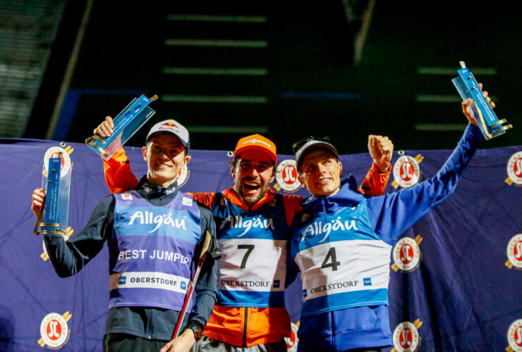 Das Podium der Herren: Kristjan Ilves (EST), Johannes Rydzek (GER), David Mach (GER), (l-r)