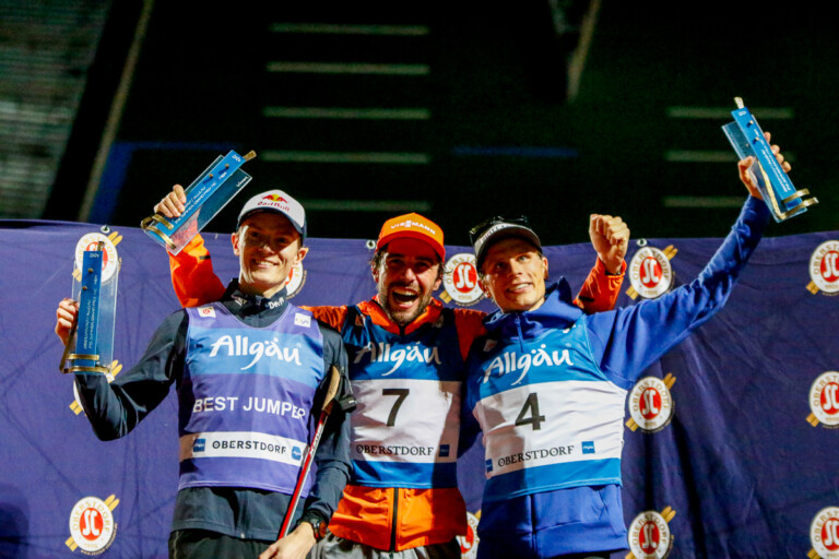 Das Podium der Herren: Kristjan Ilves (EST), Johannes Rydzek (GER), David Mach (GER), (l-r)