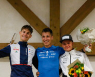 Die Gesamtsieger der Herren: Matteo Baud (FRA), Laurent Muhlethaler (FRA), Pascal Mueller (SUI), (l-r)