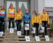 Die siegreichen Juniorinnen: Trine Goepfert (GER), Nathalie Armbruster (GER), Anne Haeckel (GER), Ronja Loh (GER), Magdalena Burger (GER), Sofia Eggensberger (GER), (l-r)